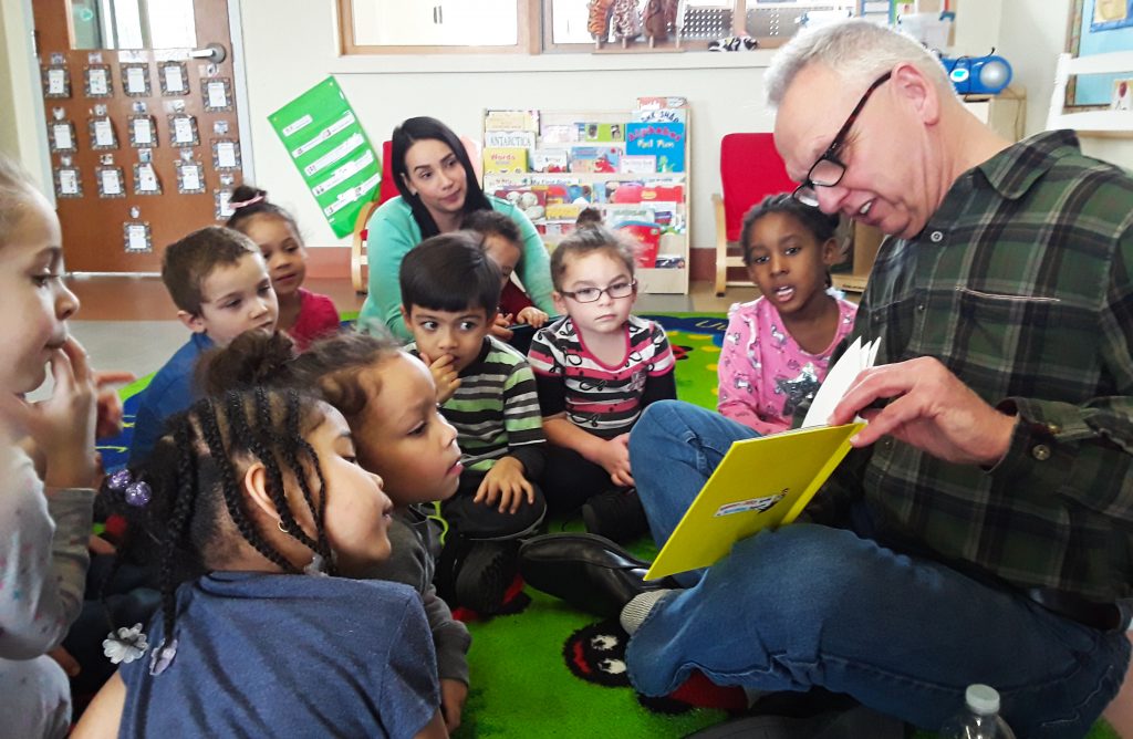 Mr Brown reading to kids