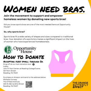 Flyer for sports bra collection for homeless women at Opportunity House.